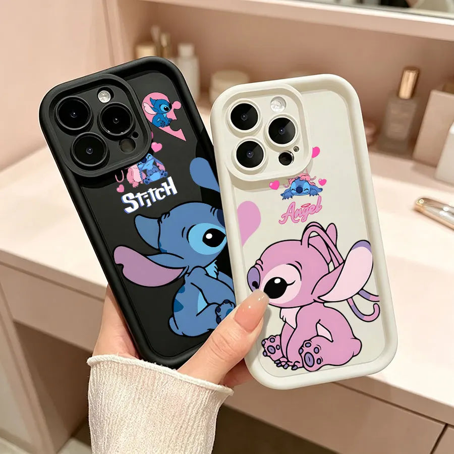Stitch heart couple iPhone case with cute cartoon design