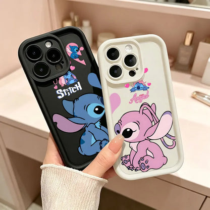 Stitch heart couple iPhone case with cute cartoon design