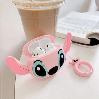 Pink and blue Stitch couple AirPods case with protective cover