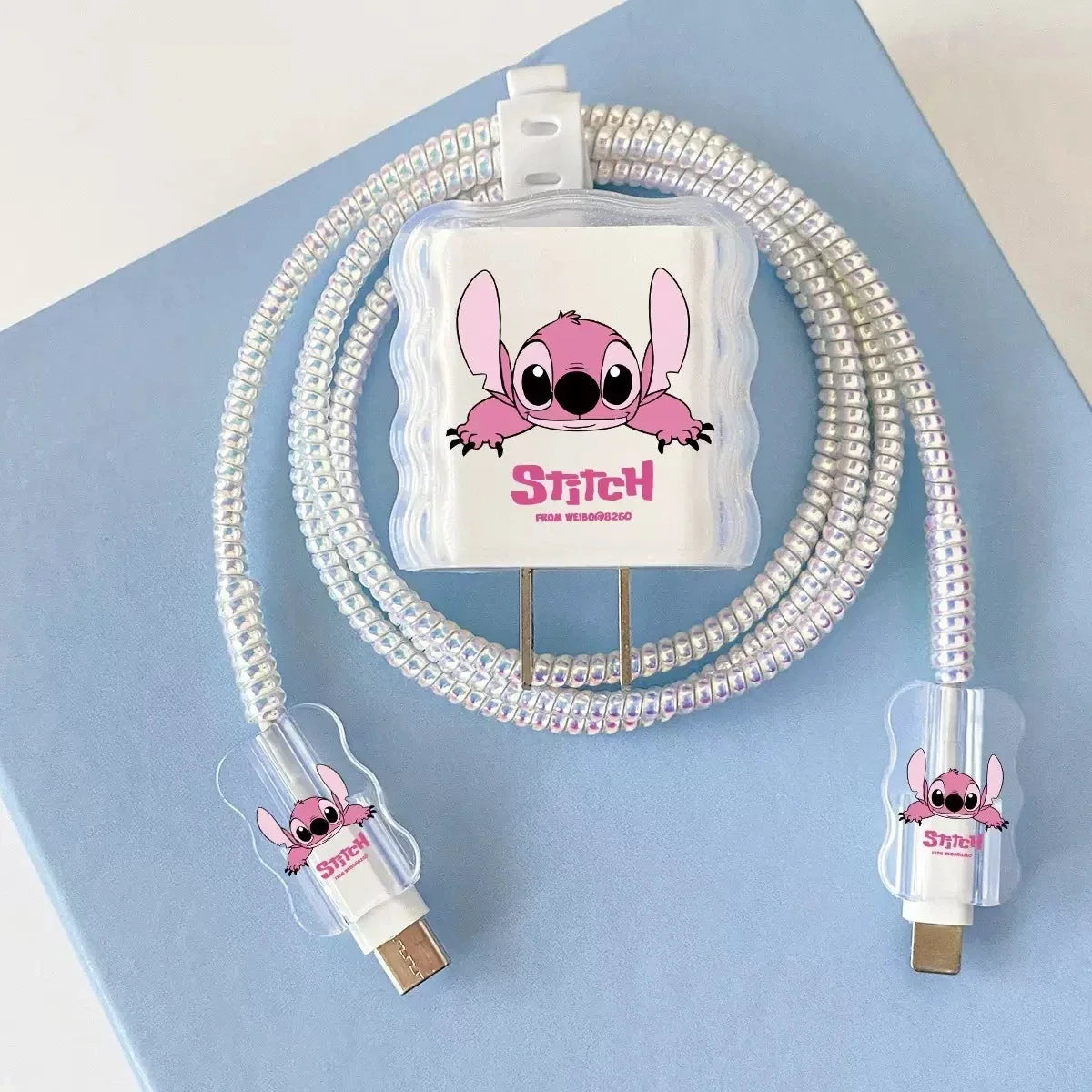 Kawaii Stitch charger protector for iPhone charging setup