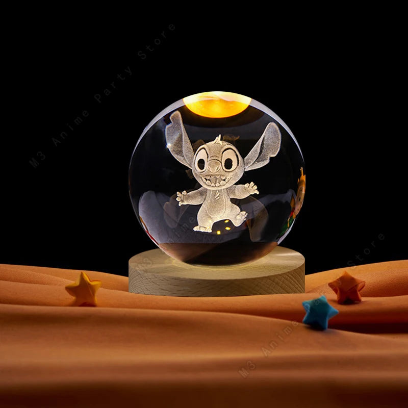 Blue Alien 3D Crystal Ball Night Light LED Lamp Stitch-03 USB Plug Bedroom Decor 