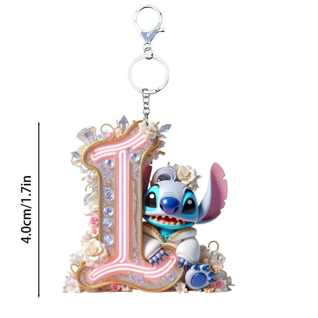 Stitch Initial Letter Keychain Cute Acrylic Alphabet Charm for Bags & Keys