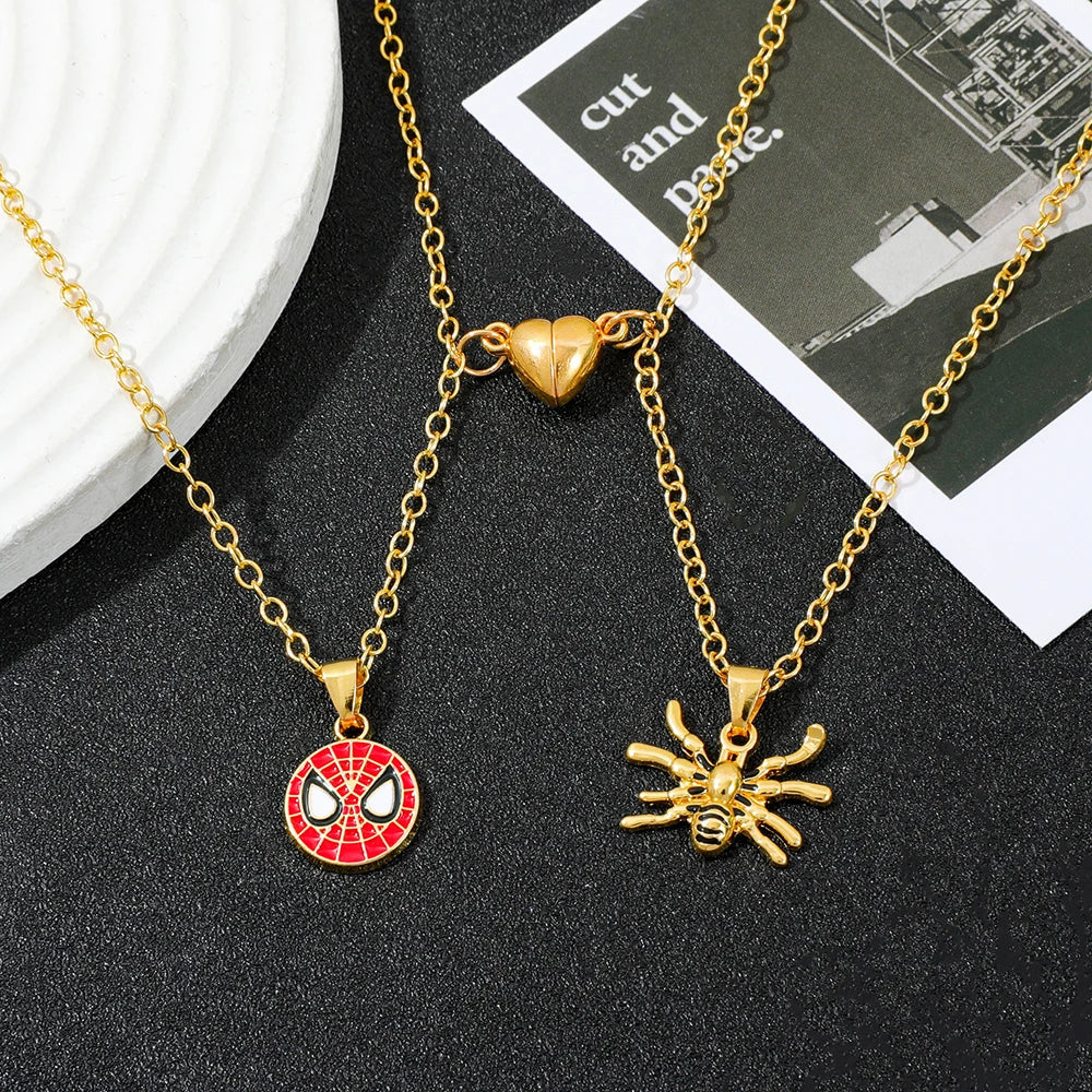 Spiderman Inspired Heart Couple Necklace Set Matching Pendant Gift for Couples