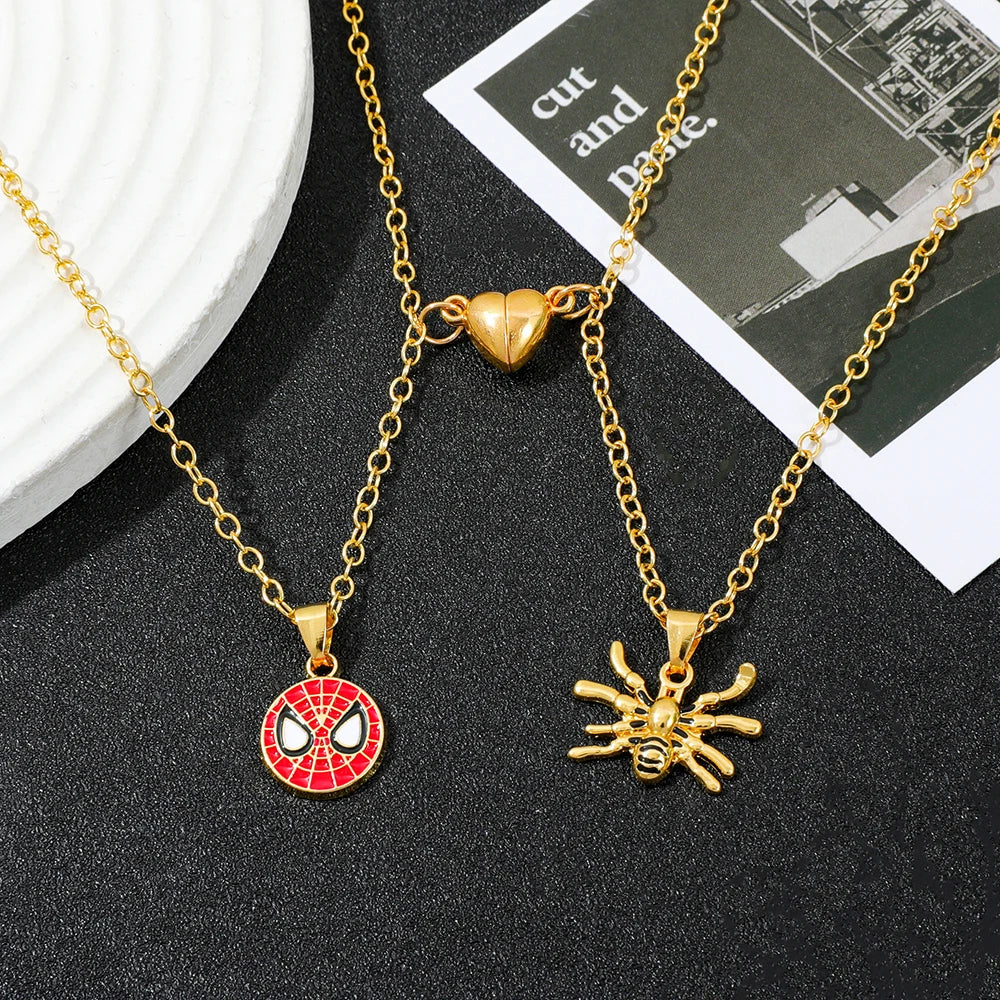 Spiderman Inspired Heart Couple Necklace Set Matching Pendant Gift for Couples