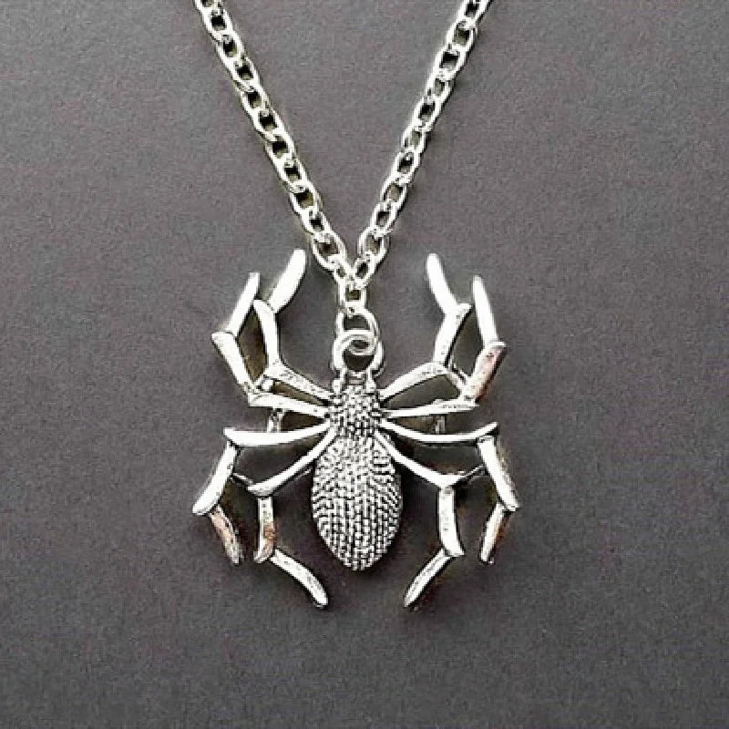 Silver Spider Necklace Halloween Gothic Spider Web Pendant Necklace