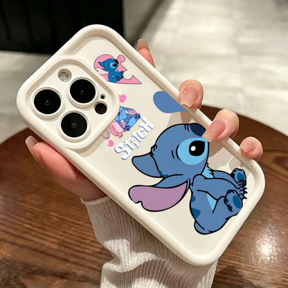 Full coverage Stitch iPhone case with cute cartoon heart design
