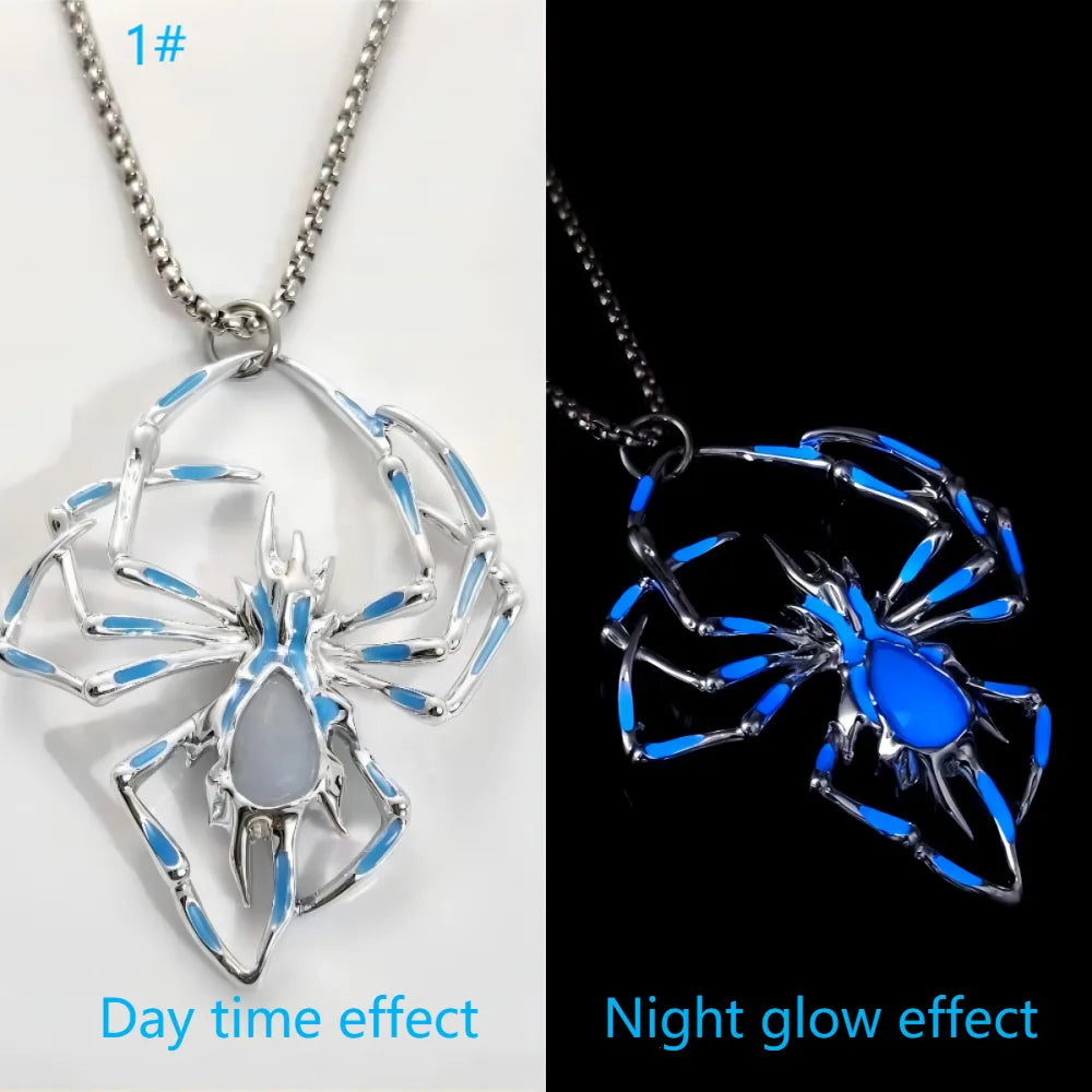 Halloween Glow in the Dark Spider Necklace | Luminous Blue Spider Pendant Necklace