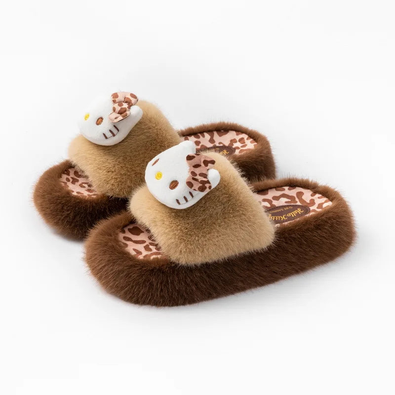 Cute Sanrio character house slippers for women with a soft plush look for indoor lounging