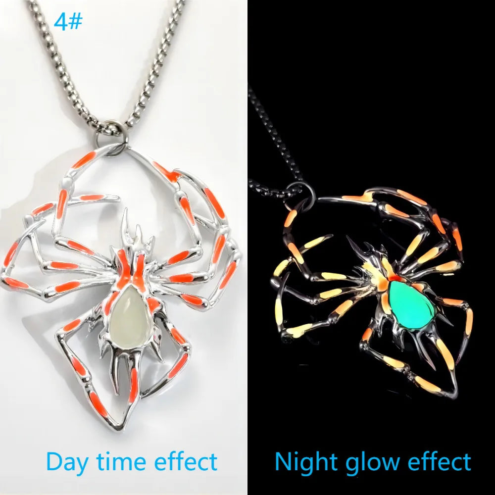 Halloween Glow in the Dark Spider Necklace | Luminous Blue Spider Pendant Necklace