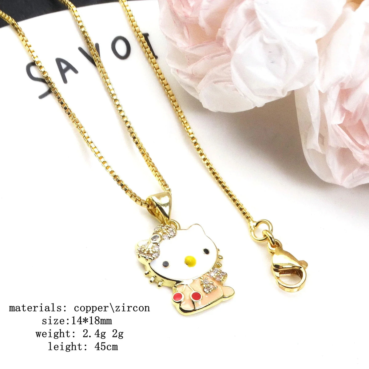 Hello Kitty Inspired Cat Necklace – Sparkly Zircon Kitty Pendant