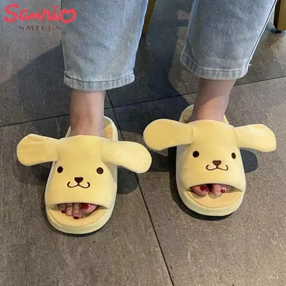 Cute Sanrio character plush slippers for women indoor wear