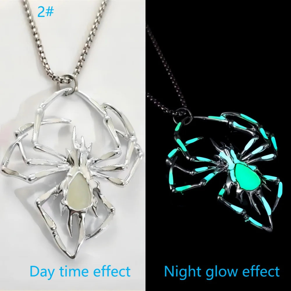 Halloween Glow in the Dark Spider Necklace | Luminous Blue Spider Pendant Necklace