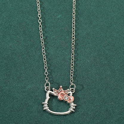 Hello Kitty crown necklace rhinestone pendant detail