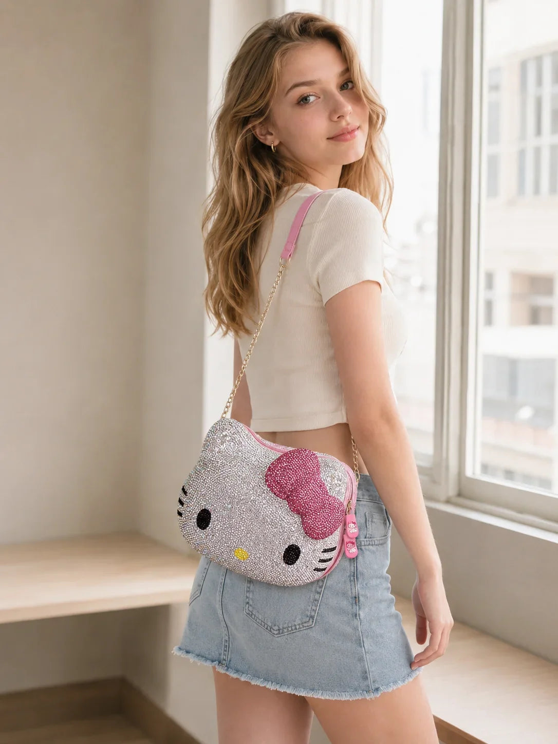 Hello Kitty rhinestone crossbody bag for women product photo