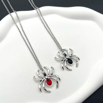 Crystal Spider Necklace Silver Spider Pendant with Red & Black Rhinestone