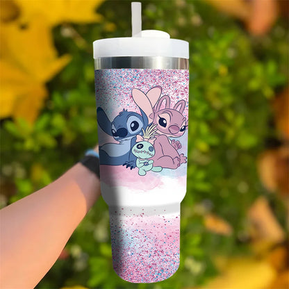 Stitch and Angel insulated 40oz tumbler stainless steel drinkware close up