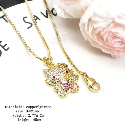 Hello Kitty Inspired Cat Necklace – Sparkly Zircon Kitty Pendant