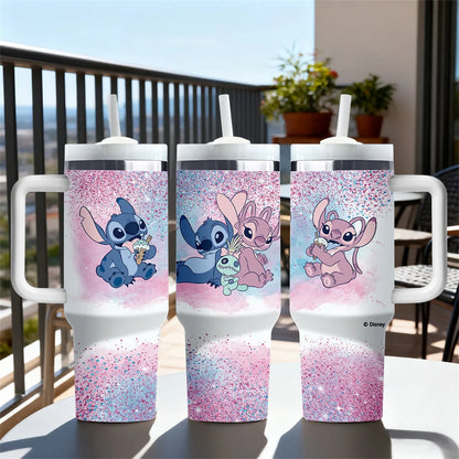 Stitch and Angel 40oz tumbler handle and straw side view
