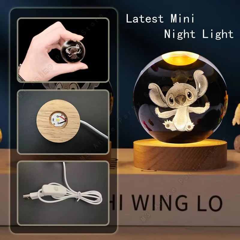 Mini night light with cartoon character design, hand holding it, and power cord displayed.