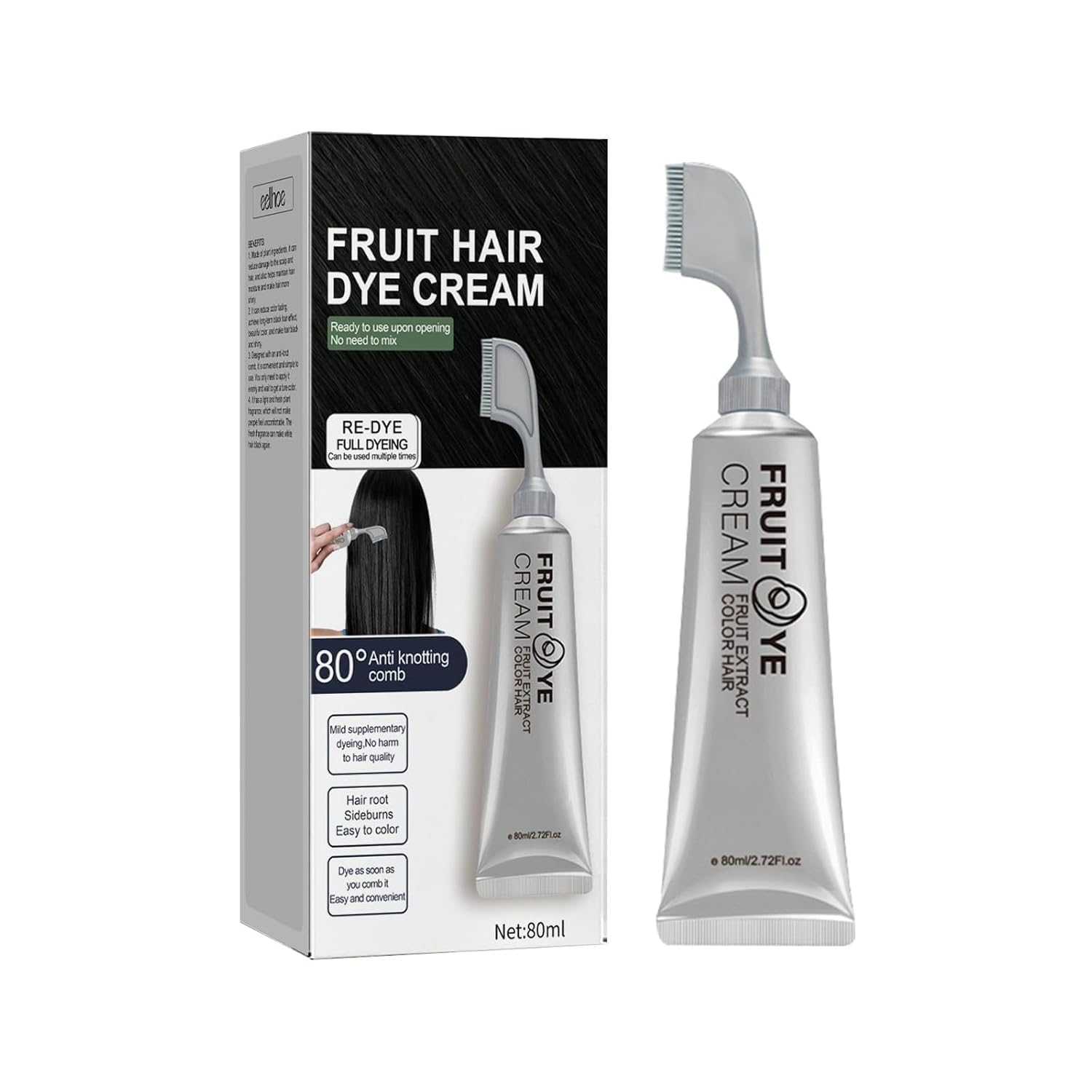 Fruit Hair Dye Cream with Applicator Comb for Gray Hair Easy Home Hair Coloring