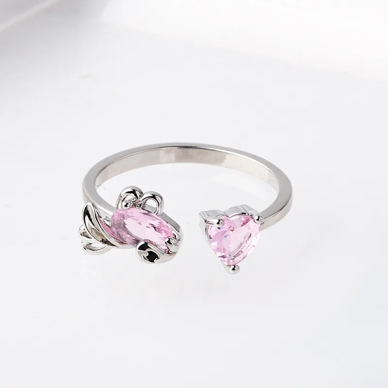 Stitch & Angel Gold Plated Adjustable Crystal Open Ring