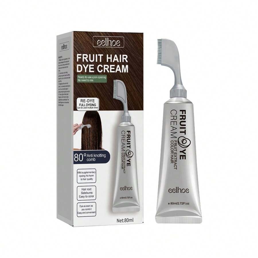 Fruit Hair Dye Cream with Applicator Comb for Gray Hair Easy Home Hair Coloring