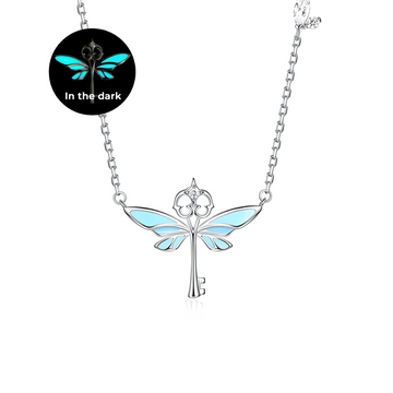Flying Winged Key Necklace Glow in the Dark Silver Pendant Harry Potter Inspired Magical Key Jewelry Gift