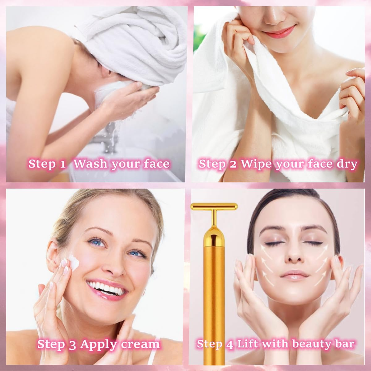 24K Gold T-Shape Beauty Bar Facial Massager Vibrating Face & Neck Massage Tool