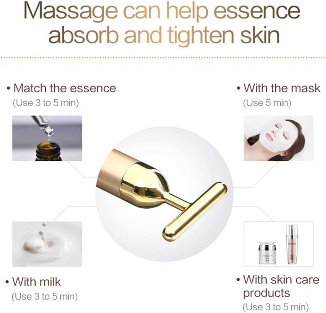 24K Gold T-Shape Beauty Bar Facial Massager Vibrating Face & Neck Massage Tool
