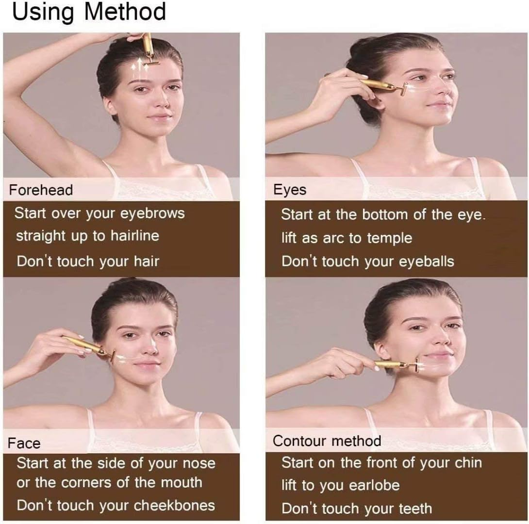 24K Gold T-Shape Beauty Bar Facial Massager Vibrating Face & Neck Massage Tool