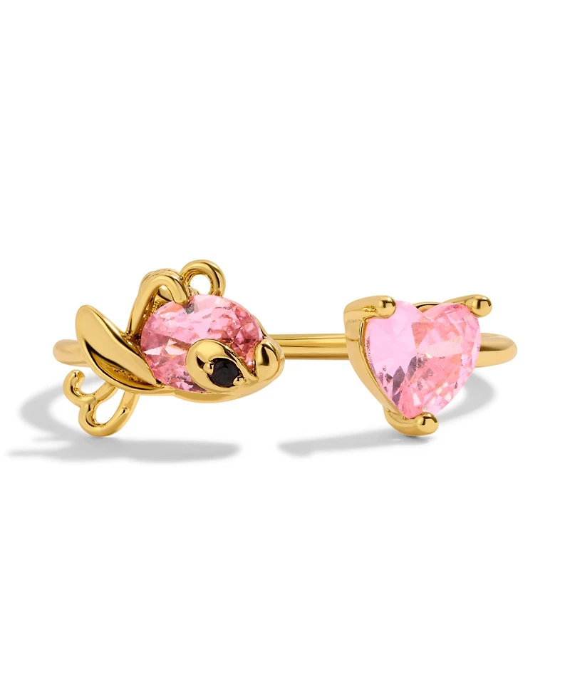 Stitch & Angel Gold Plated Adjustable Crystal Open Ring