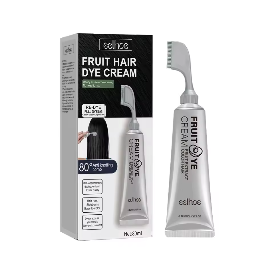 Fruit Hair Dye Cream with Applicator Comb for Gray Hair Easy Home Hair Coloring