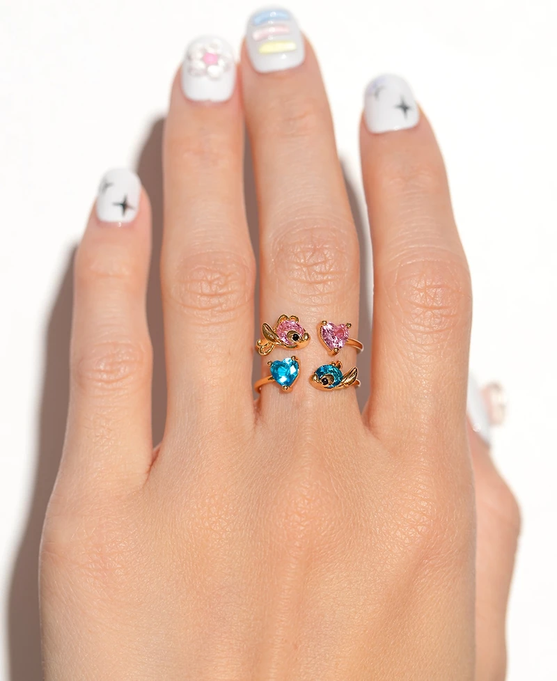 Stitch & Angel Gold Plated Adjustable Crystal Open Ring