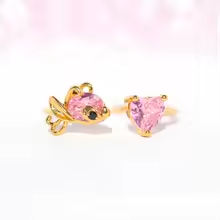 Stitch & Angel Gold Plated Adjustable Crystal Open Ring
