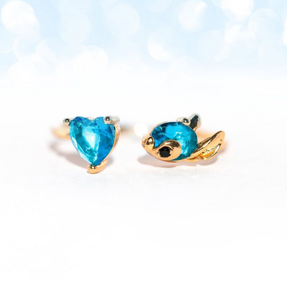 Stitch & Angel Gold Plated Adjustable Crystal Open Ring