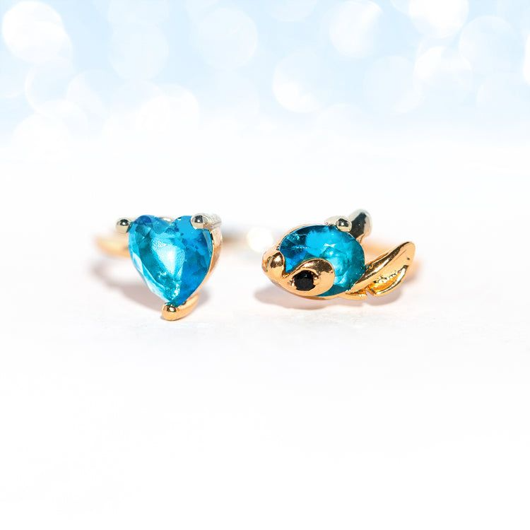 Stitch & Angel Gold Plated Adjustable Crystal Open Ring