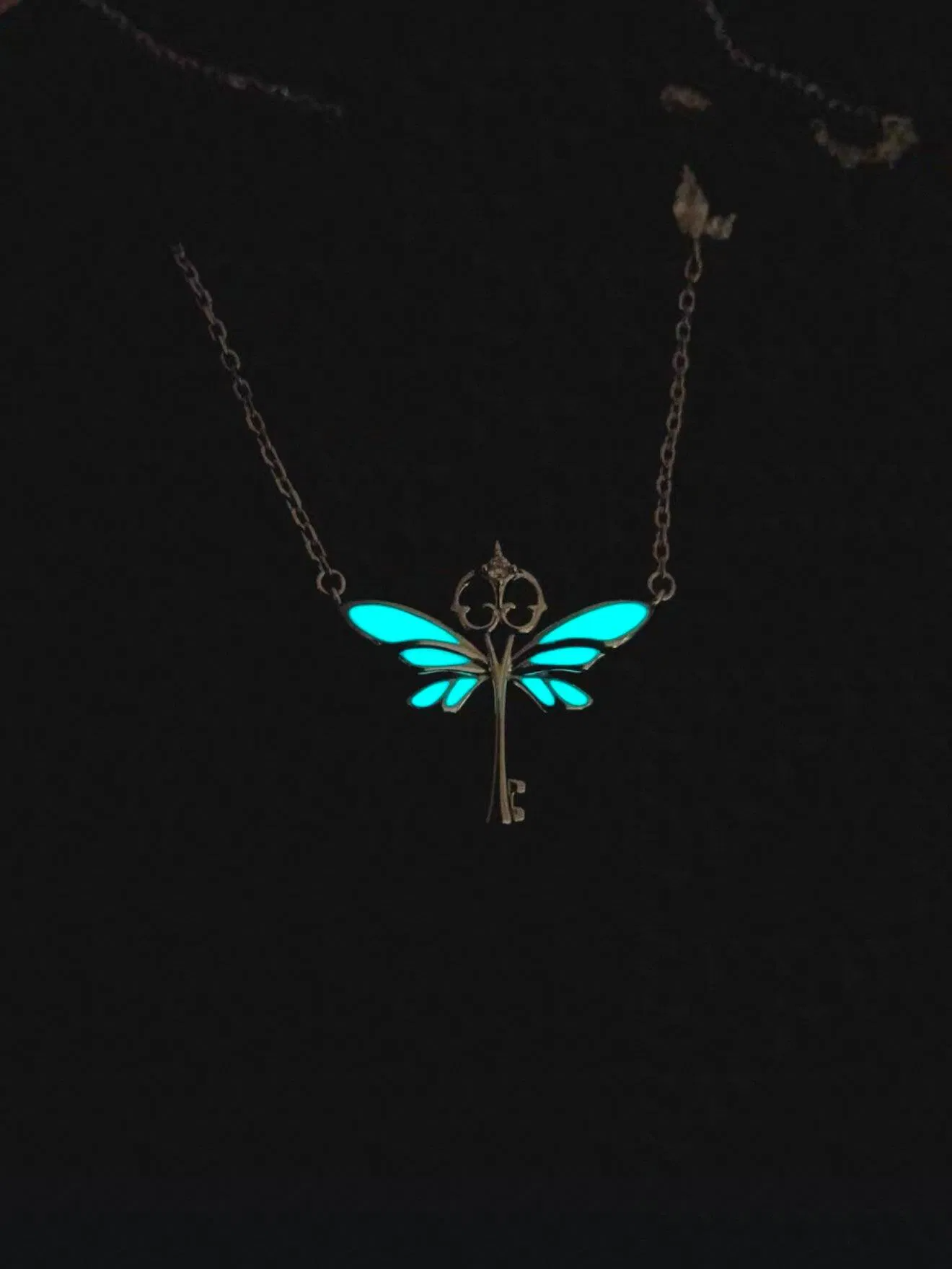 Flying Winged Key Necklace Glow in the Dark Silver Pendant Harry Potter Inspired Magical Key Jewelry Gift