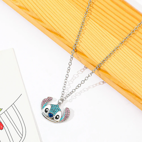 Cute Blue Cartoon Pendant Necklace Kawaii Crystal Jewelry