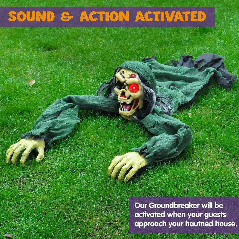 Crawling Zombie Groundbreaker Halloween Decoration Light-Up Red Eyes Outdoor Prop