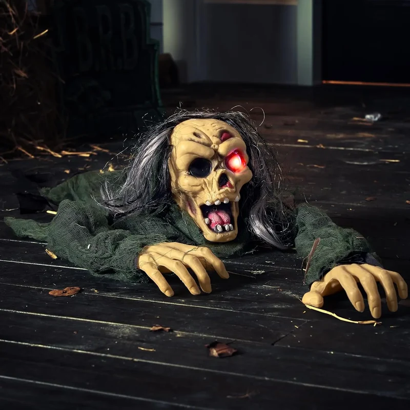 Crawling Zombie Groundbreaker Halloween Decoration Light-Up Red Eyes Outdoor Prop