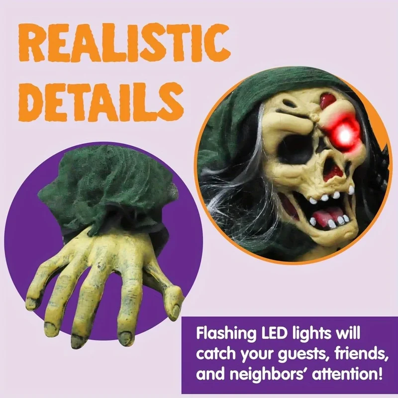 Crawling Zombie Groundbreaker Halloween Decoration Light-Up Red Eyes Outdoor Prop