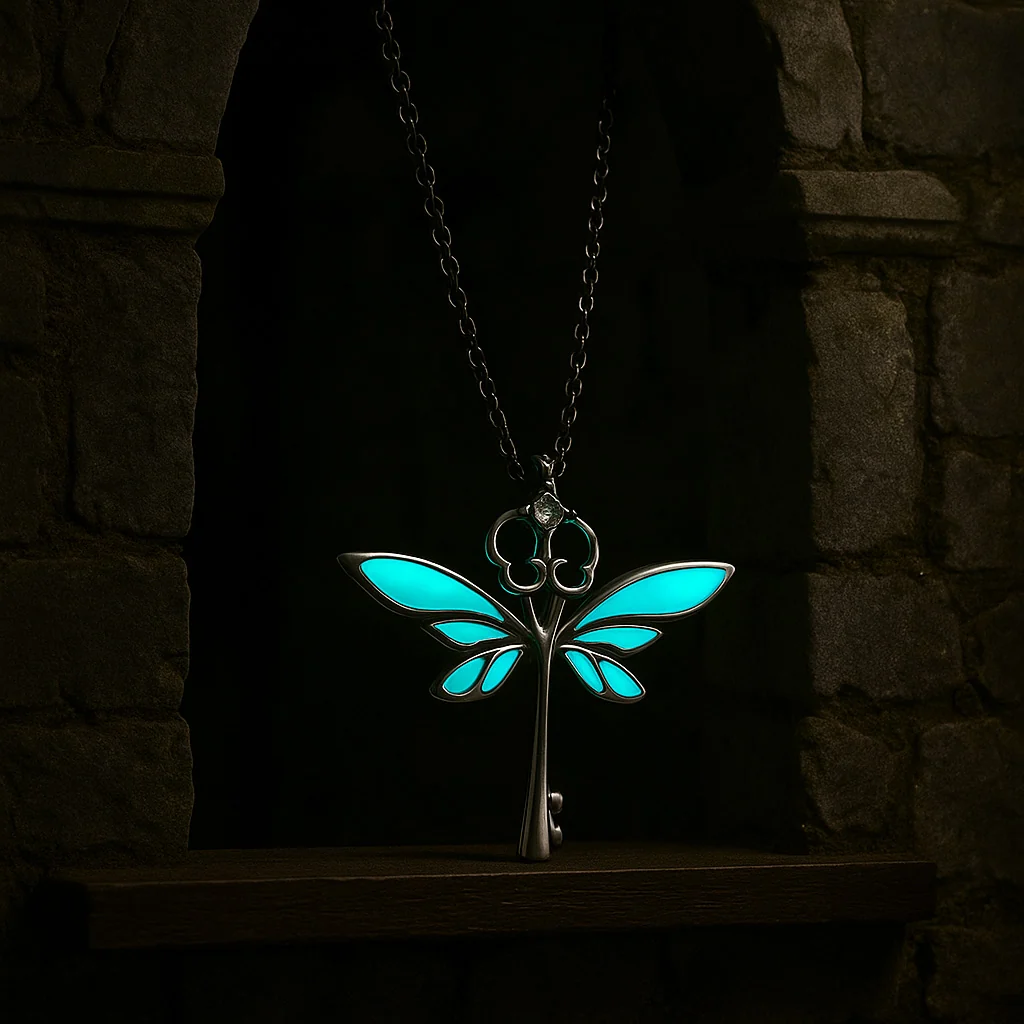 Flying Winged Key Necklace Glow in the Dark Silver Pendant Harry Potter Inspired Magical Key Jewelry Gift