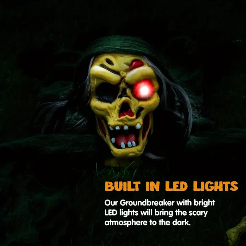 Crawling Zombie Groundbreaker Halloween Decoration Light-Up Red Eyes Outdoor Prop